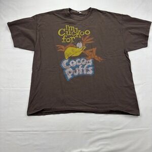Y2K Cocoa Puffs Cuckoo For Cereal Graphic T-Shirt Mens 2XL Brown Sonny Bird